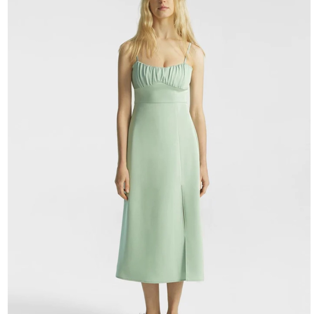 OGL Silk-Like Ruched Bust Split Satin Dress